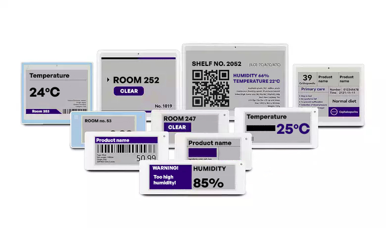 electronic shelf labels showing temperature and humidity